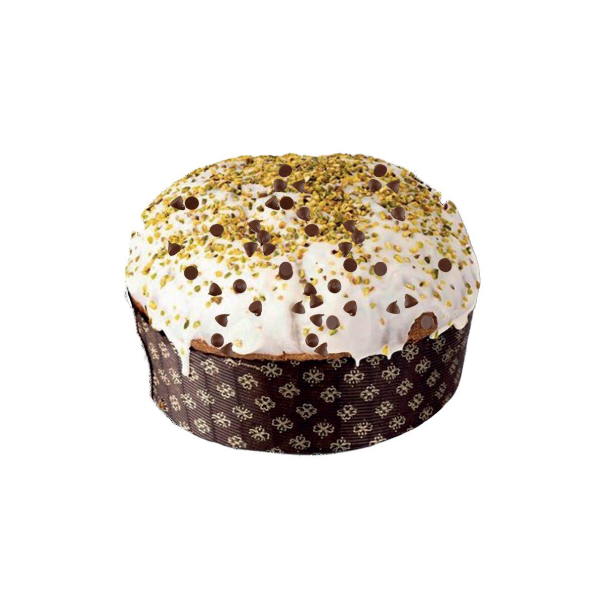 PanCROCCola - Panettone Artigianale glassa bianca, granella pistacchio e gocce di cioccolato con vasetto Croccola Fondente, 750g + 190g