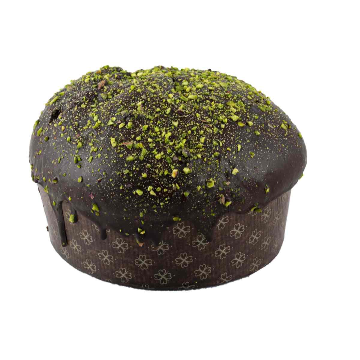 SFIZIUSU - Panettone al Pistacchio glassa cioccolato fondente e granella di pistacchio con vaso Crema di pistacchio, 750g + 190g