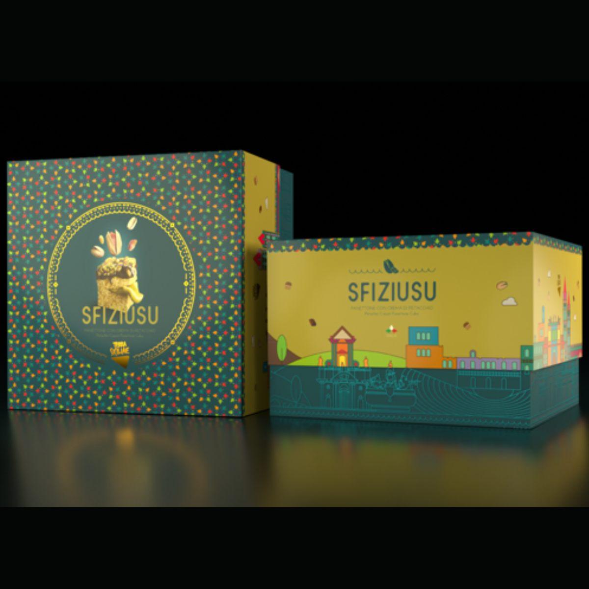 SFIZIUSU - Panettone al Pistacchio glassa cioccolato fondente e granella di pistacchio con vaso Crema di pistacchio, 750g + 190g