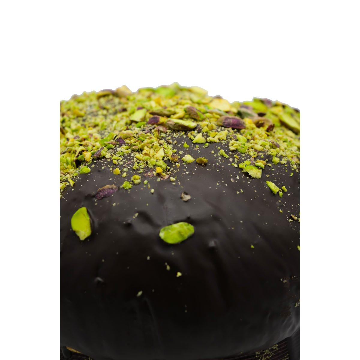 SFIZIUSU - Panettone al Pistacchio glassa cioccolato fondente e granella di pistacchio con vaso Crema di pistacchio, 750g + 190g