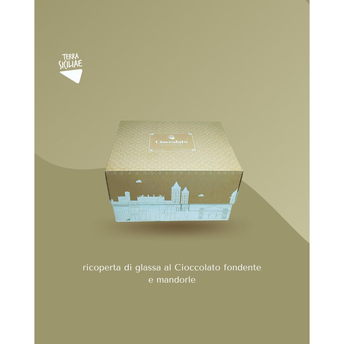 Colomba Artigianale farcita al cioccolato e ricoperta di glassa cioccolato fondente e sfogliette di mandorla, 1000g