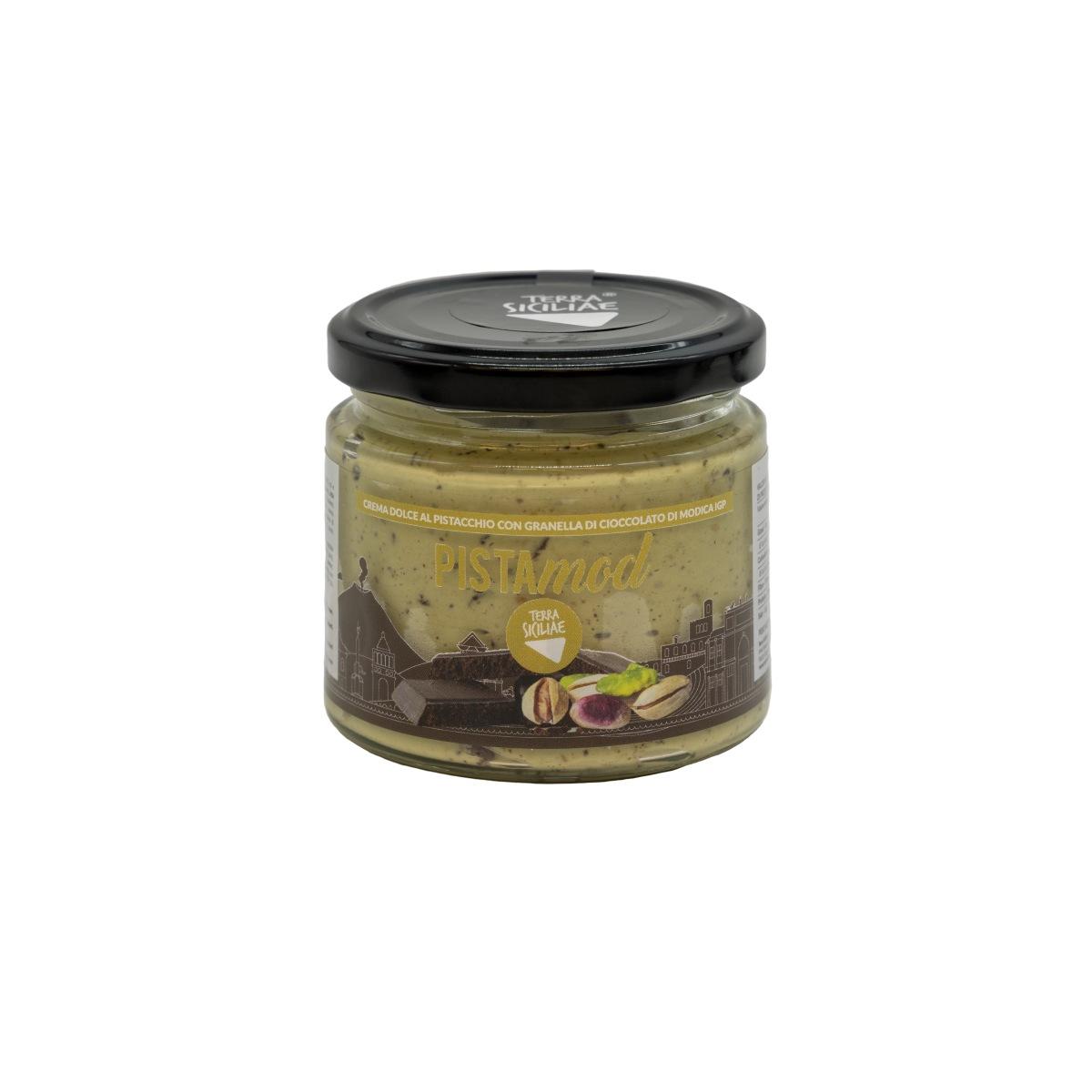 PistaMod, Crema dolce spalmabile al Pistacchio 30% con granella di Cioccolato di Modica IGP, 190 g