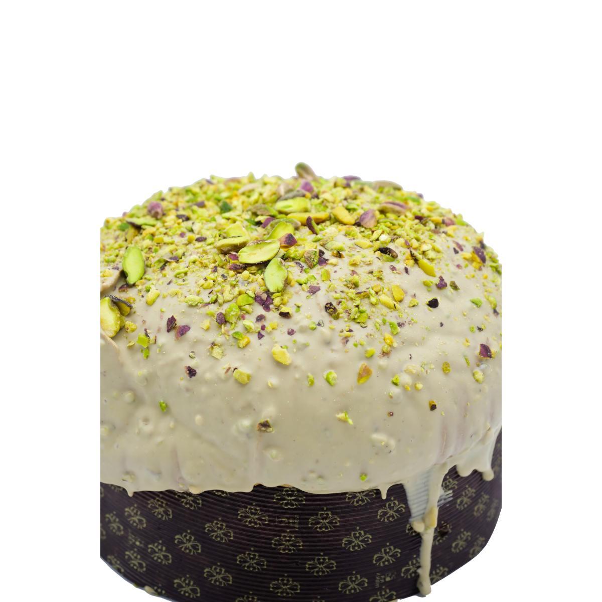 PREMIUM EDITION - ORO VERDE - Panettone con glassa al pistacchio e mezzi pistacchi con sac à poche di crema pistacchio 40%, 800 g + 200 g