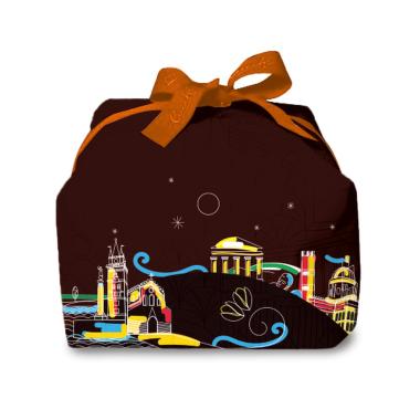 CIOCOPIRU LINEA INCARTATA, Panettone con gocce di cioccolato e cubetti di pera glassa cioccolato fondente e scaglie di mandorla, 1000g